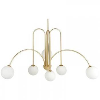 Lámpara Colgante Chandelier Moderna de Metal Oro con Pantalla de Vidrio, Forma Redonda, Estilo Glamouroso para Sala de Estar Forbes