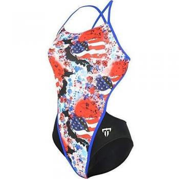 Bañador Michael Phelps United Racing Back Liner mujer rojo azul negro - Talla 42