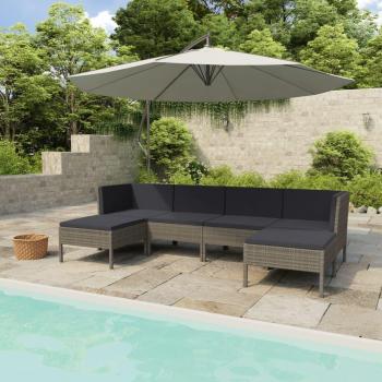 6-Piece Grey Poly Rattan Garden Lounge Set with Cushions