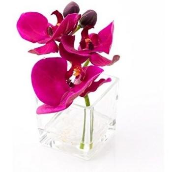 Orquídea Phalaenopsis artificial en recipiente de cristal, morada, 15cm, Ø 15cm - planta de interior / flor sintética - artplants