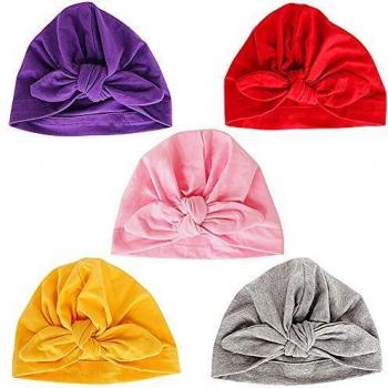 Danolt 5 PCS Sombrero de algodón para bebé-niñas, Suave Cute Bow Turbante Headwrap para recién Nacidos niños pequeños Niñas 0-24 Meses.