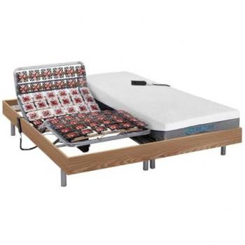Cama eléctrica articulada HESIODE III de DREAMEA con motor OKIN y colchón de memoria de forma - 2x90x200 cm - Roble marrón topo