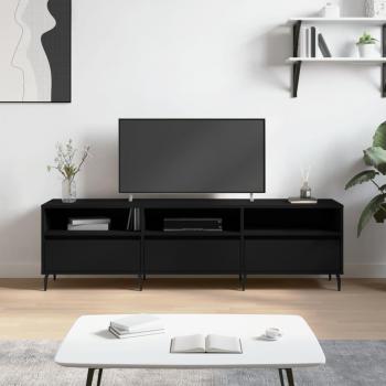 Mueble de TV de madera contrachapada negro 150x30x44,5 cm