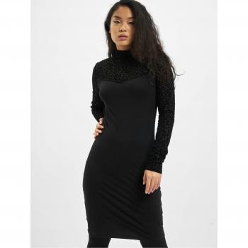 Urban Classics Women's Black Flock Lace Turtle Neck Dress