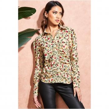 City Goddess Floral Print Shirt - Beige, Size 12 UK