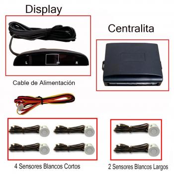 6 Sensores Aparcamiento Blancos con Display y Pantalla 4 Traseros y 2 Delanteros