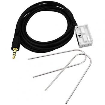 Cable de Audio AUX Jack Conector 12 Pin para Coche Compatible con Peugeot 307 308 407 408 507 y Citroen C2 C4 C5 RD4, incluye adaptador de 6 Pin a Aux IN de