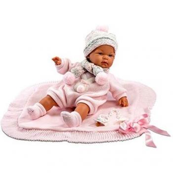 Llorens Muñeca Joelle 38938, con Ojos Azules y Cuerpo Blando, muñeca de bebé, Incluye Traje Rosa, Manta de Lana, Chupete y Cadena para Chupete, niña de 38 cm, Multicolor, 38 cm