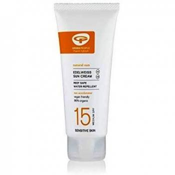 Green People Loción solar orgánica con acelerador Sun Tan SPF15 tamaño de viaje, 100 ml