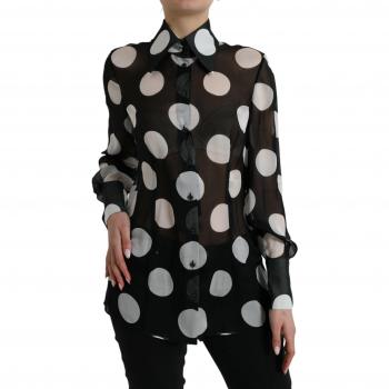 Dolce & Gabbana Silk Collared Button-Up Blouse in Black & White - IT44 | L