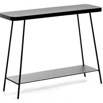 Kave Home - Consola Duilia Negra Rectangular 110 x 85 cm de Cristal Tintado y Estructura de Acero
