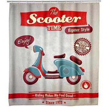 WENKO Cortina de ducha Vintage Scooter Antimoho - antibacterial, lavable, Poliéster, 180 x 200 cm, Multicolor