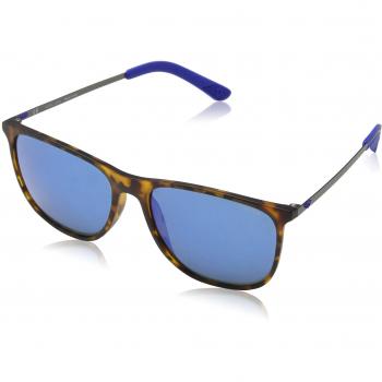 Police Rectangle Mens Havana Rubberized Blue Sunglasses - Brown - One Size