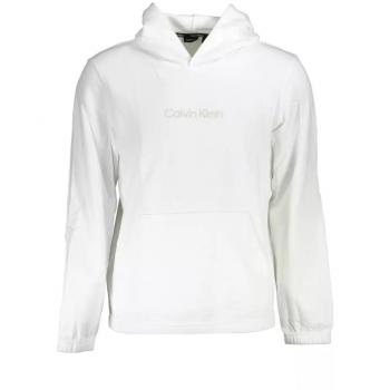Calvin Klein Elegant White Cotton Hooded Sweatshirt with Central Pocket - XL
