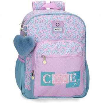 Mochila Escolar Enso Cute Girl lila con diseño de flores y bolsillos laterales