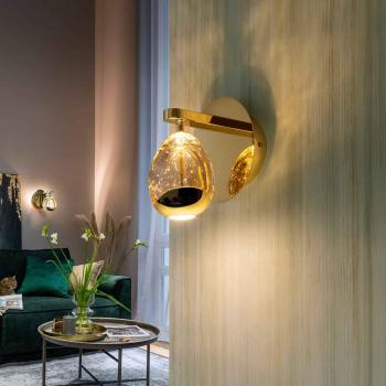 Aplique de pared LED Rocio, metal, cristal, 1 luz, dorado