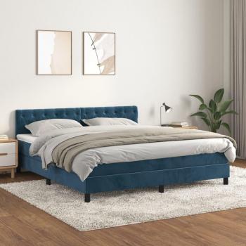 Cama box spring suave con colchón de terciopelo azul oscuro 160x200 cm