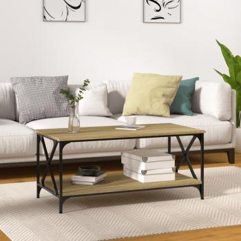 Mesa de centro madera y hierro 100x50x45 cm negro, roble sonoma, roble ahumado - mesa de salón o comedor o auxiliar mesa de café