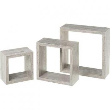 Set de 3 Estantes Cubo Pequeños de Madera MDF Gris Nórdico con Capacidad de 5 kg y Herrajes Incluidos