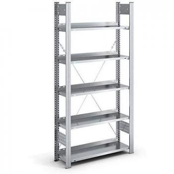 Estante de Oficina H1750xB750xT300mm con 5 Estantes de Acero, Color Plateado, Unilateral