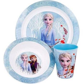 Set vajilla infantil reutilizable apta para microondas compuesta por vaso, plato y cuenco frozen ii blue