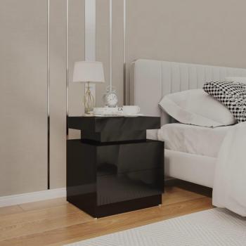 Mesita de noche de madera de ingeniería negro brillo 45x35x52 cm