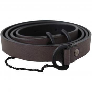 Costume National Brown Leather Skinny Round Buckle Belt - 100 cm / 40 Inches