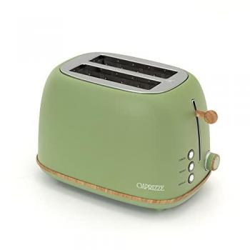 Tostadora de Pan Caprizze Kaito Doble Ranura Extra Ancha 6 Niveles de Tostado Diseño Vintage Efecto Madera Verde Mate