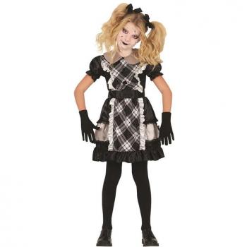Disfraz de Muñeca de Porcelana Cuadros para niña - Incluye vestido con estampado de cuadros, corset ajustable, mangas abullonadas, cinta en la cintura, medias blancas y diadema a