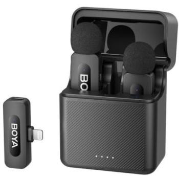 Micrófono Inalámbrico Lavalier BOYA BY-V3 Combo 2.4GHz con Cancelación de Ruido, Recargable, USB-C y Lightning (2 Transmisores + 2 Receptores)