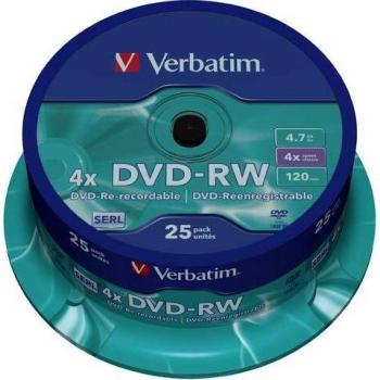 Verbatim DVD-RW 4.7GB 4x Speed Matt Silver 25 Pack Spindle