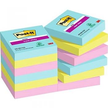 PACK 12 Bloques de Notas Adhesivas Super Sticky Cosmic Collection Plaza Azul, Verde y Rosa - Post-It 622-12SS-COS