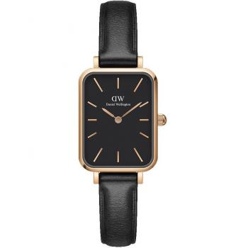 Reloj de mujer Daniel Wellington Quadro Sheffield Rose Gold con correa de cuero negro y esfera negra, 20x26mm DW00100435