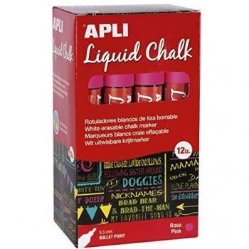 Apli Liquid Chalk Punta Redonda Rotuladores de Tiza Borrable, 5,5 mm , Rosa, 12 Unidades