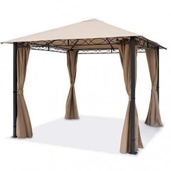 Cenador de jardín Toolport Rendezvous Premium 3x3 m, impermeable, con 4 partes laterales, lona de techo aprox. 220g/m², color capuchino
