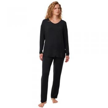 Pijama de mujer Triumph Timeless Sensuality de manga larga con encajes, color negro