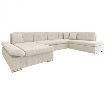 Sofá rinconero Comfivo 150 con función de descanso y caja de ropa de cama, 345x205x76cm, color marrón claro