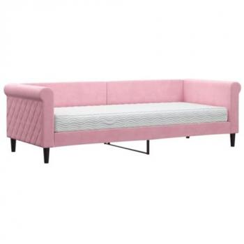 Sofá cama con colchón terciopelo rosa 80x200 cm
