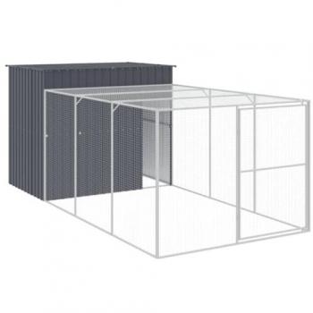 Caseta para perros con corral de acero galvanizado gris 214x457x181 cm