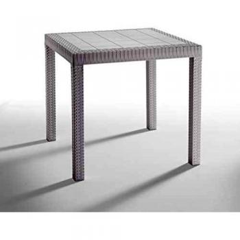 Mesa Cuadrada de Jardín 80x80 cm en Polipropileno Efecto Rattan Color Blanco - Modelo Dallas
