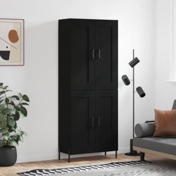 Aparador alto de madera contrachapada negro 69,5x34x180 cm con 2 puertas de madera, mueble de almacenaje para salón, buffet y armario auxiliar