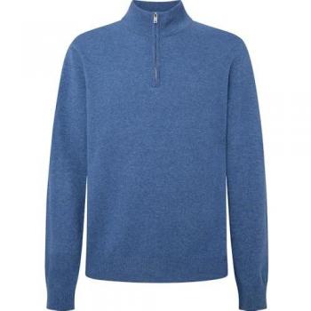 Jersey de Hombre Merino Cashmix Azul con Cuello Alto y Coderas 3XL