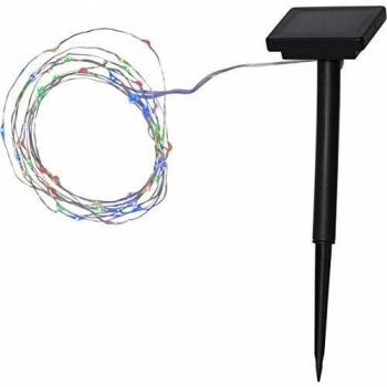 Cadena de luces LED solares Dew Drop multicolor con 50 LEDs y sensor crepuscular, 5 metros