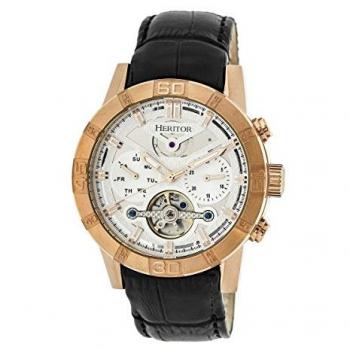 Heritor Automatic Hannibal Semi-Skeleton Leather Watch - Rose Gold & Silver, Standard Size