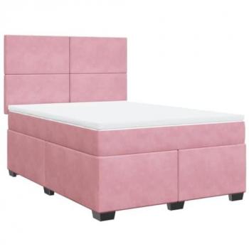 Cama Box Spring con colchón de muelles en terciopelo rosa 140x200 cm