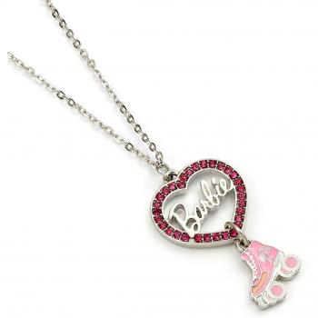 Collar Unisex de Corazón de Cristal y Patines de Ruedas Barbie - Plata, Talla Única