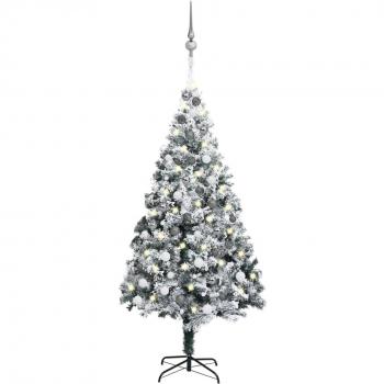 Árbol de Navidad artificial con LEDs y bolas PVC verde 180 cm