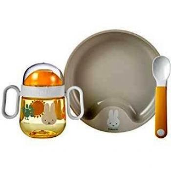 Vajilla infantil MIO 6 piezas Miffy Little Dutch, incluye plato hondo, plato llano, vaso, cuchara, tenedor y cuchillo, fabricada en material seguro para niños, diseño colorido y atractivo con la imagen