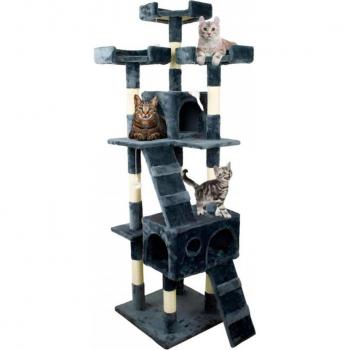 Rascador Árbol para Gatos Mobiclinic Modelo Tom Grande 4 Alturas 50x50x170cm Gris Soporta hasta 10 kg