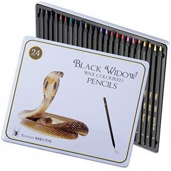 Black Widow Collection - Juego de 24 lápices de calidad en madera blackwood para adultos, el mejor juego de lápices de colores para adultos para colorear  librosEdición Cobra.